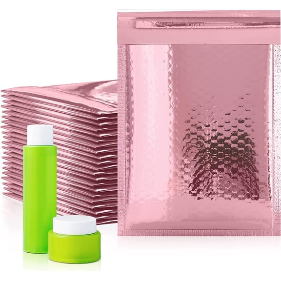Rose Gold Metallic Bubble Mailers, 7.25 x 11 Inches. 25 Pack Metallic Padded Bubble Mailers. Waterproof Padded Envelopes Metallic. Bright Foil Shipping Envelopes for Fragile Things