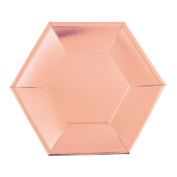 Rose Gold Metallic Hexagon Din Plate - Party Supplies - 24 Pieces