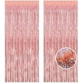 thumbnail image 1 of Rose-Gold Metallic Tinsel Backdrop - 2Pcs 3.2x8.2ft Metallic Tinsel Foil Fringe Curtains Photo Booth Streamers for 21-st Birthdays Bachelorette Engagement Bridal Shower Party Decorations, 1 of 4