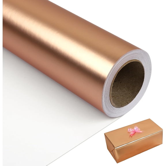 Rose Gold Metallic Wrapping Paper - Pink Gold Solid Color Matte Paper Perfect for Wedding, Birthday, Christmas, Baby Shower, Mother‘s Day - 17 Inches X 21 Feet
