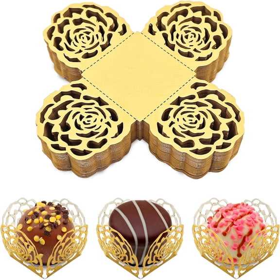 Rose Gold Mini Cupcake Liners for Truffles, Brigadeiro Forminhas & Cake Balls, 50 Count 1.38 Inch Square Cupcake Liners, Paper Candy Cups and Truffle Wrappers