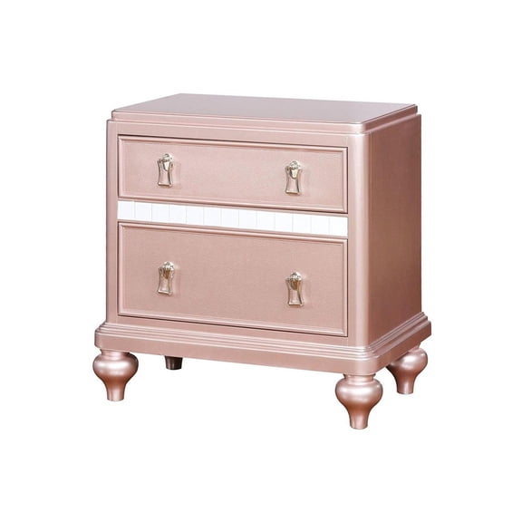 Rose Gold Mirror Trimmed 2 - Drawer Wooden Nightstand | Bedroom Use for Organizing Items | Easy - to - Assemble and Stylish