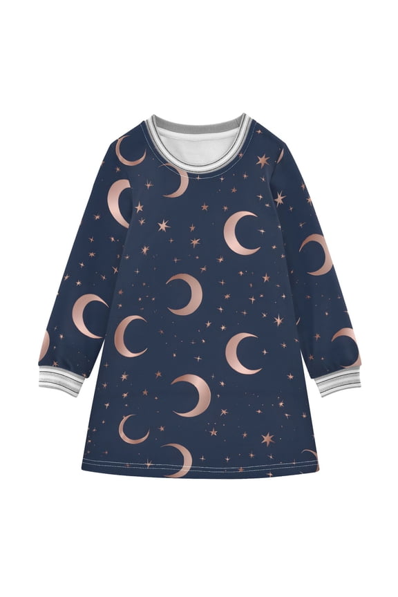 Rose Gold Moons Girls'long-sleeved dress Thickened A-dress Warm Dress Basic Shirt Party Dresses