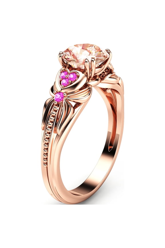 Rose Gold Morganite Engagement Ring Heart Shaped With Pink Sapphire
