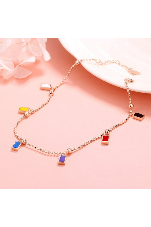 Rose Gold Multi-Colored Charm Anklet