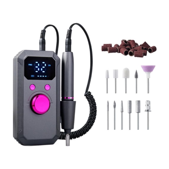 Rose Gold Nail Drill Machine with 32 Speed Levels and Led Display, Complete Grooming Kit with 31 Accessories for Home Manicures