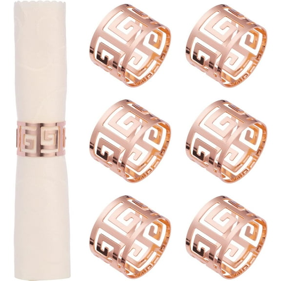 Rose Gold Napkin Rings Set of 6, Metal Napkin Ring Holders for Weddings, Dinner Parties Banquet Christmas Thanksgiving Buffet Table Setting and Every Day Use