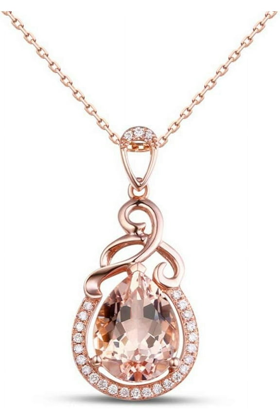 Rose Gold Necklace For Women Imitation Natural Morgan Stone Pendant Fashion Necklace Clavicle Chain Necklace Stainless Steel Crystal Necklace Birthday Gifts For Women (PINK)