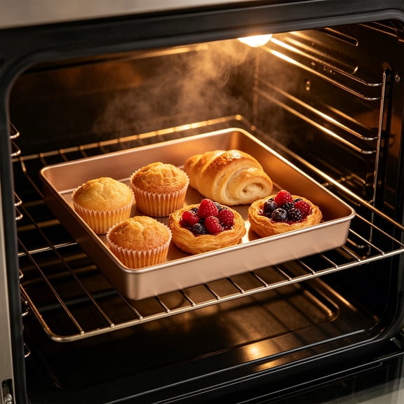 Rose Gold Nonstick Baking Tray Square Cake Pan Iron Cookie Sheet for Oven Cooking Barbecue Home Kitchen Bakeware