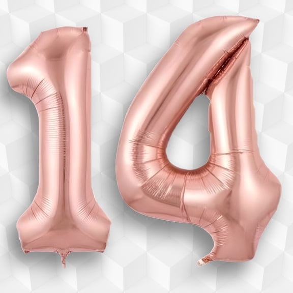 Rose Gold Number 14 Foil Balloon 40” - Helium/Air Inflatable Metallic Mylar Balloons for 14th Happy Birthday Party, Anniversary, Graduation Decor