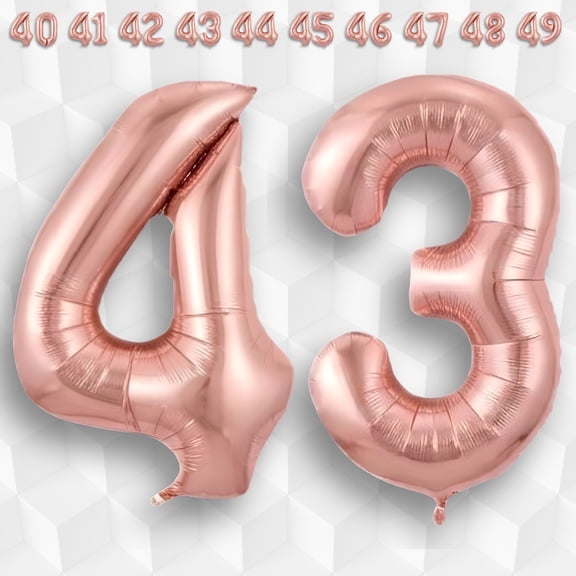 Rose Gold Number 43 Foil Balloon 40” - Helium/Air Inflatable Metallic Mylar Balloons for 43rd Happy Birthday Party, Anniversary Corporate Event Decor