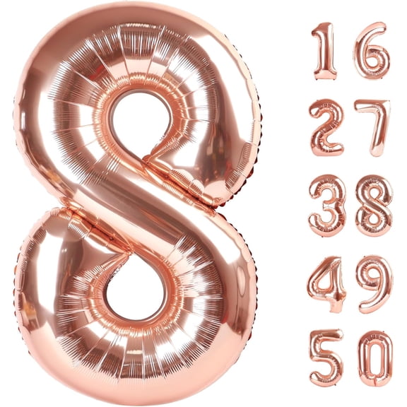 Rose Gold Number 8 Balloon Foil Mylar Number 8th Birthday 40 Inch Big Giant Helium Number for 18 28 Birthday Decor,Boys Girl Party Supplies & 80 Anniversary Events