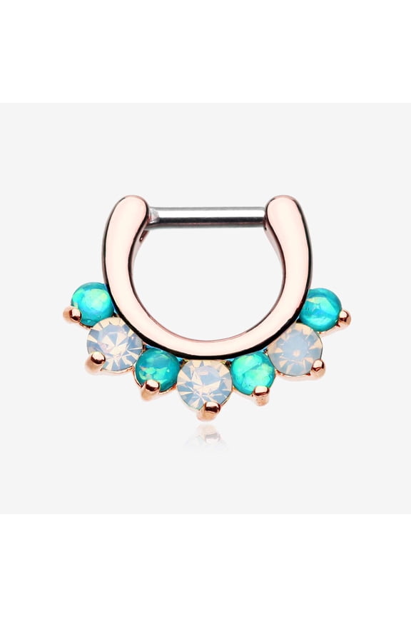 Rose Gold Opal Sparkle Deuce Septum Clicker Ring