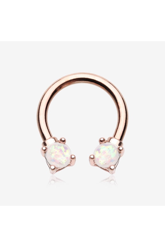 Rose Gold Opalescent Sparkle Prong Horseshoe Circular Barbell