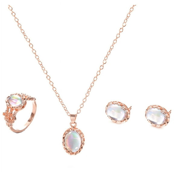 Rose Gold Opaline Cabochon Jewelry Set for Woman Special Occasion or Casual