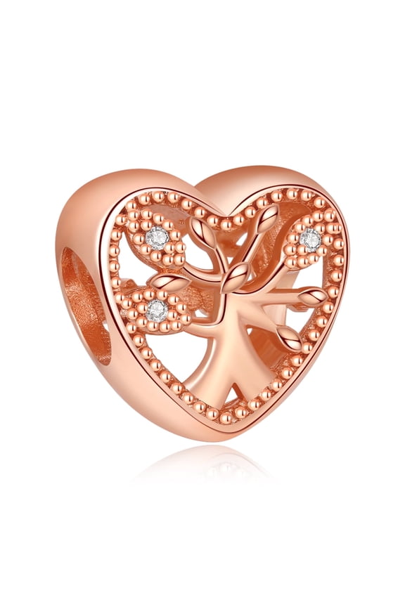 Rose Gold Openwork Family Tree Heart Charm for Women Moment Charm Bracelet