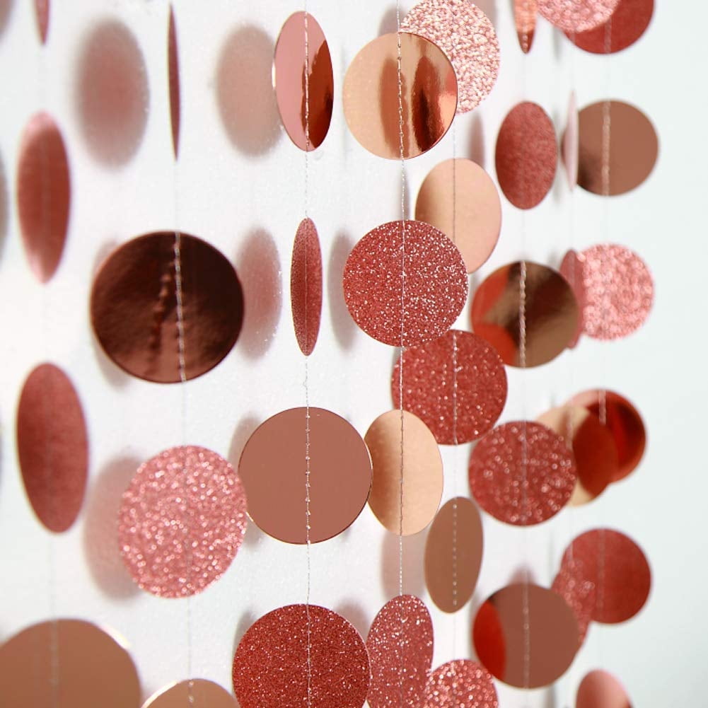 Rose Gold Glitter Circle Dots Hanging Banner