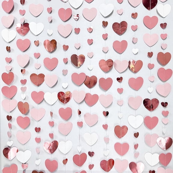 Rose Gold Party Decorations Dusty Pink Rose Gold Heart Garland Hanging Paper Streamer for Valentines Day Bridal Shower Birthday Anniversary Baby Shower Engagement Bachelorette Wedding Party Supplies