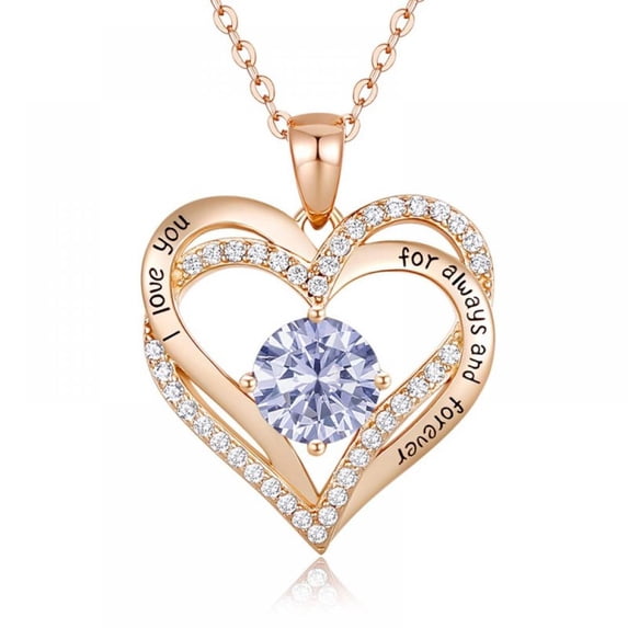 Rose Gold Pendant Necklaces for Women, Heart Crystal Diamond I Love You Always And Forever Necklace for Girlfriend Mother Daughter Wife Gift