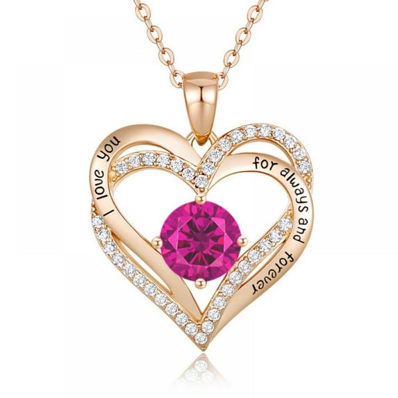 Rose Gold Pendant Necklaces for Women, Heart Crystal Diamond I Love You Always And Forever Necklace for Girlfriend Mother Daughter Wife Gift