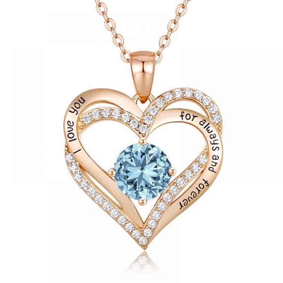 Rose Gold Pendant Necklaces for Women, Heart Crystal Diamond I Love You Always And Forever Necklace for Girlfriend Mother Daughter Wife Gift