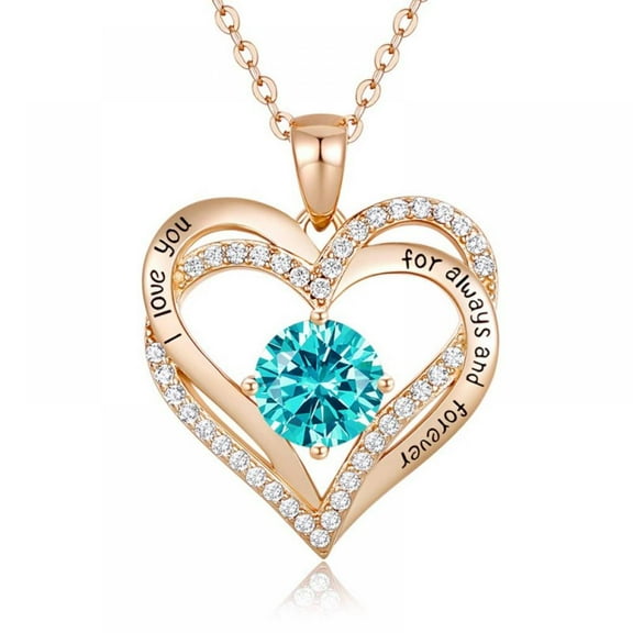 Rose Gold Pendant Necklaces for Women, Heart Crystal Diamond I Love You Always And Forever Necklace for Girlfriend Mother Daughter Wife Gift
