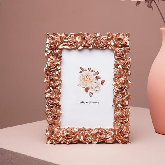 Rose Gold Picture Frame 5x7 Frames, Vintage Rose Gold Palm Leaves Textured Hand-Crafted Resin with Glass Front Elegant Retro Vintage Design Photo Frame Tabletop Display Home Decor