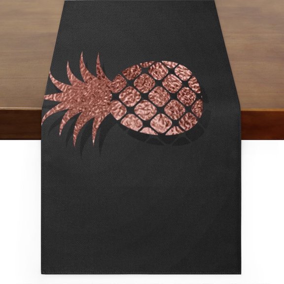 Rose Gold Pineapple Pattern Table Runner Linen Style 13x72 Inches Rustic Farmhouse Table Runner Kitchen Dining Table Decoration for Wedding Birthday Party Christmas
