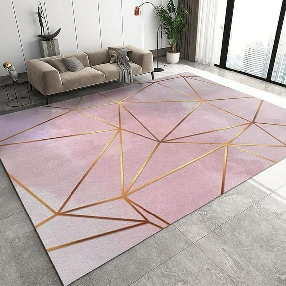 Rose Gold Pink Geometric Carpet, Modern Indoor Rugs, Bedroom Carpet Warm Decorative Design Kids Area Rug For Corridor Room Study Living Room Dormitory 4 x 5ft