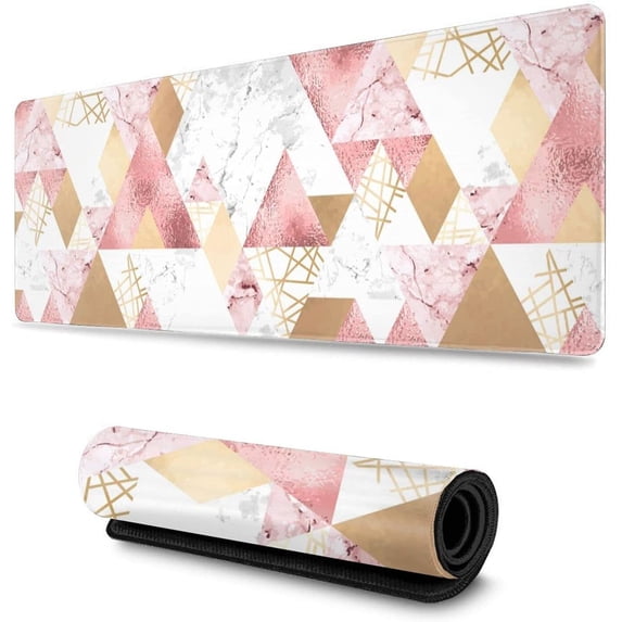 Rose Gold Pink Geometric Gaming Mouse Pad Large XL Long Extended Pads Big Mousepad Keyboard Mouse Mat Desk Pad Home Office Decor Accessories for Computer Pc Laptop