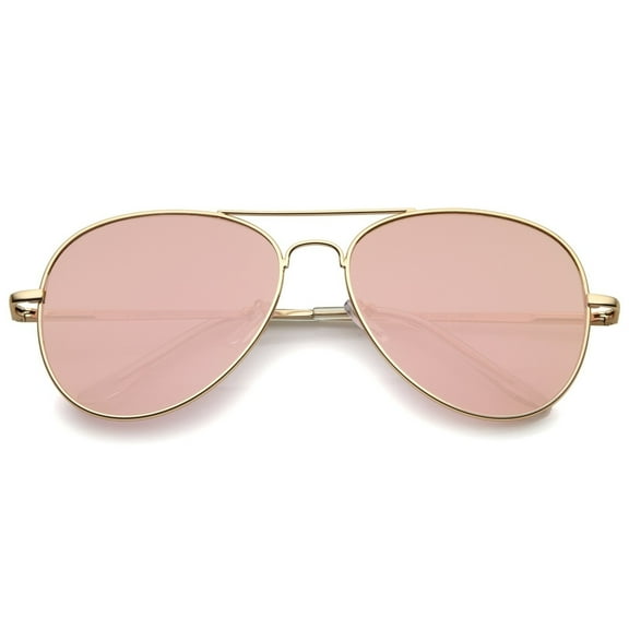 Rose Gold Pink Mirror Flat Lens Aviator Sunglasses 56mm Metal Frame Fashion