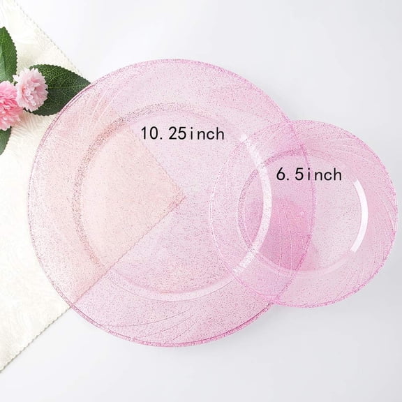 Rose Gold Pink Plastic Plates with Pink Plastic Silverware for Wedding/Party/Valentine's Day