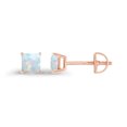 thumbnail image 1 of Decadence Rose Gold Plated 925 Sterling Silver 4mm Square Princess Cut Created Opal October Birthstone Screwback Stud Earrings, 1 of 7