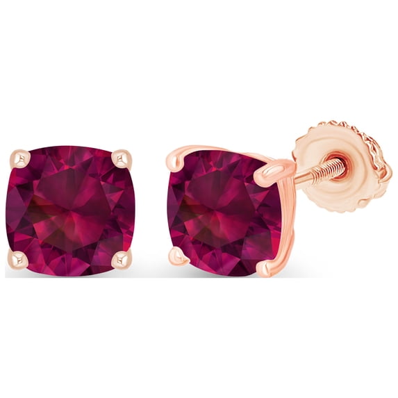 Decadence Rose Gold Plated 925 Sterling Silver 5mm Cushion Cut Created Ruby July Birthstone Screwback Stud Earrings