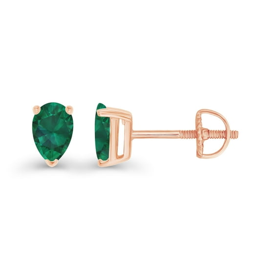 Decadence Rose Gold Plated 925 Sterling Silver 5x3mm Pear Cut Created Green Emerald May Birthstone Screwback Stud Earrings