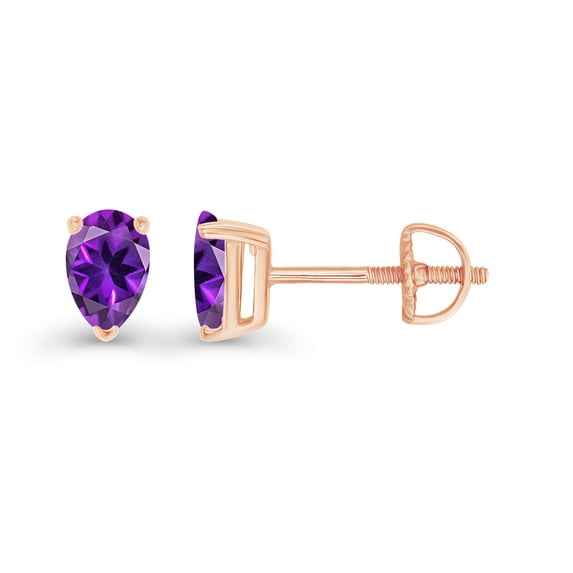 Decadence Rose Gold Plated 925 Sterling Silver 5x3mm Pear Cut Natural Purple Amethyst February Birthstone Screwback Stud Earrings