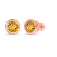 thumbnail image 1 of Decadence Rose Gold Plated 925 Sterling Silver 7mm Round Bezel Set Natural Citrine November Birthstone Screwback Stud Earrings, 1 of 7