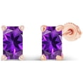 thumbnail image 1 of Decadence Rose Gold Plated 925 Sterling Silver 7x5mm Emerald Cut Natural Purple Amethyst February Birthstone Screwback Stud Earrings, 1 of 7