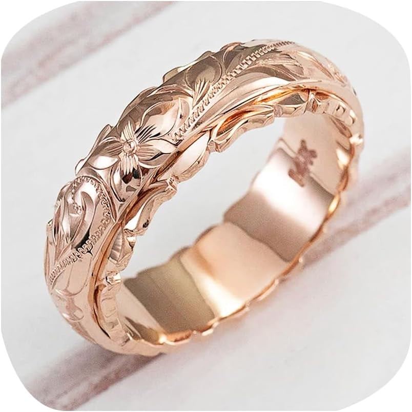 6MM SILVER 925 HAWAIIAN PRINCESS SCROLL RING ROSE GOLD PLATED
