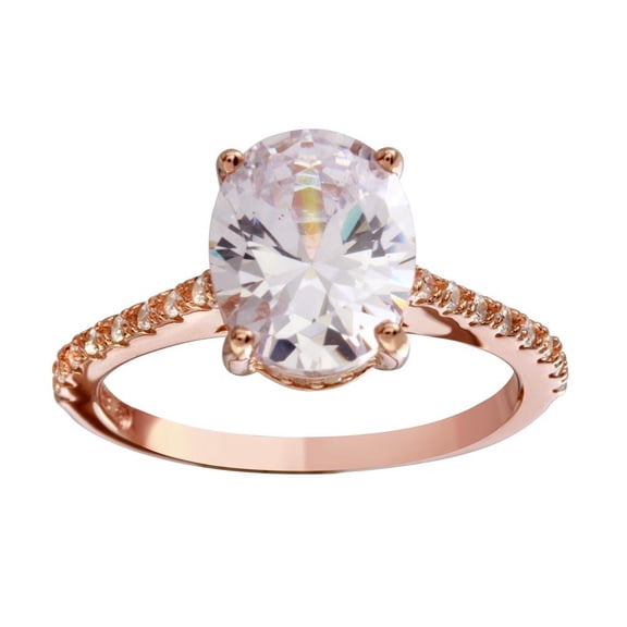 Rose Gold Plated 925 Sterling Silver Oval Solitaire Ring Band White CZ Jewelry Female Size 5