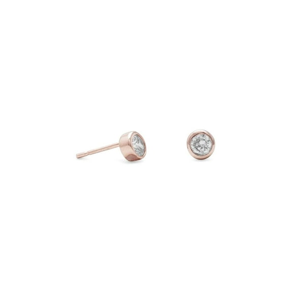 Rose Gold Plated 925 Sterling Silver Stud Earrings 4mm Bezel Set Cubic Zirconias Stud Earring for Women
