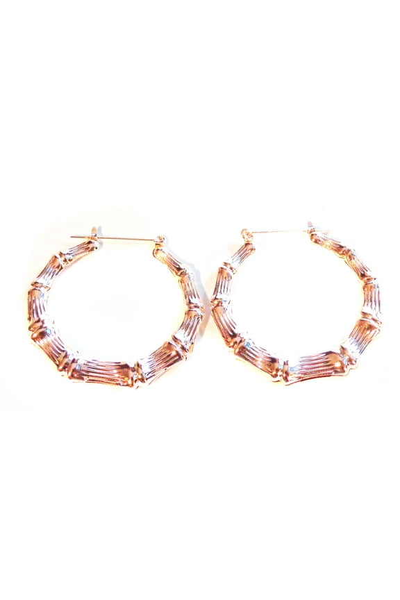 Rose Gold Plated Bamboo Hoop Earrings 2 inch Hoops