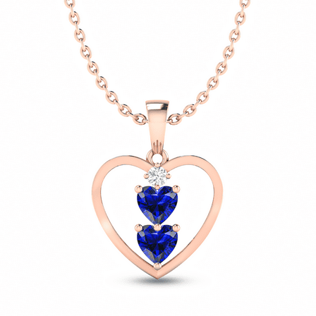 Rose Gold Plated Blue Surprise Double Heart Pendant Necklace