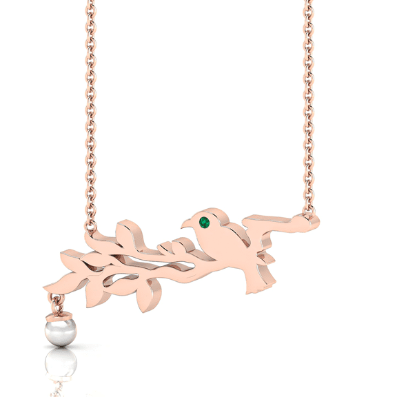 Rose Gold Plated Branch Bird Emerald Pearl Necklace Gift For Bridal Shower || Ali Baba Jewellery