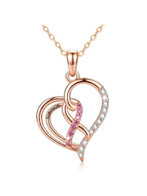 Rose Gold Plated Heart Necklace, Breast Cancer Survivor Gifts for Women
