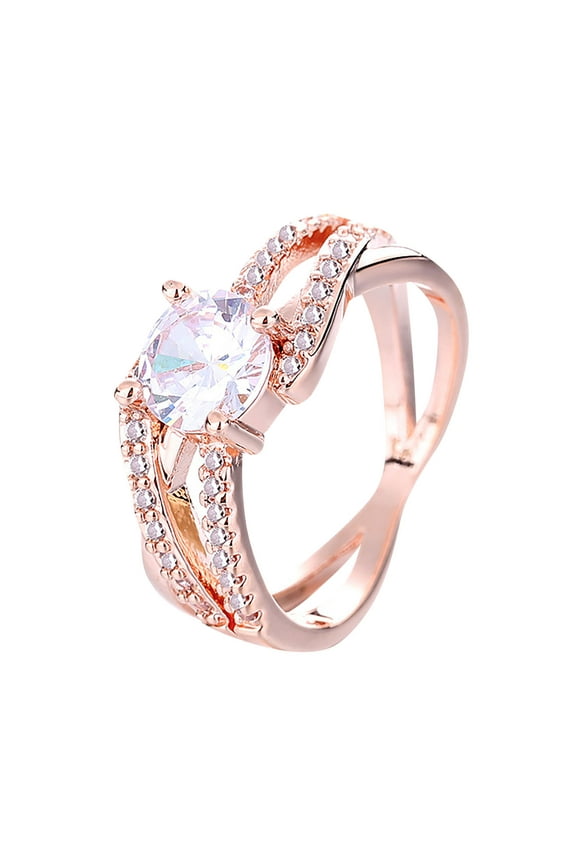 Rose Gold Plated CZ Crystal Square Simulated Diamond Engagement Ring Promise Rings for Women