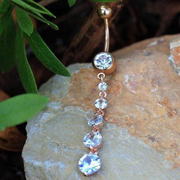 Fashion Hut Rose Gold Plated Cascading Dangle 316L Stainless Steel Silvertone CZ Body Piercing Jewelry, Hinge, 1