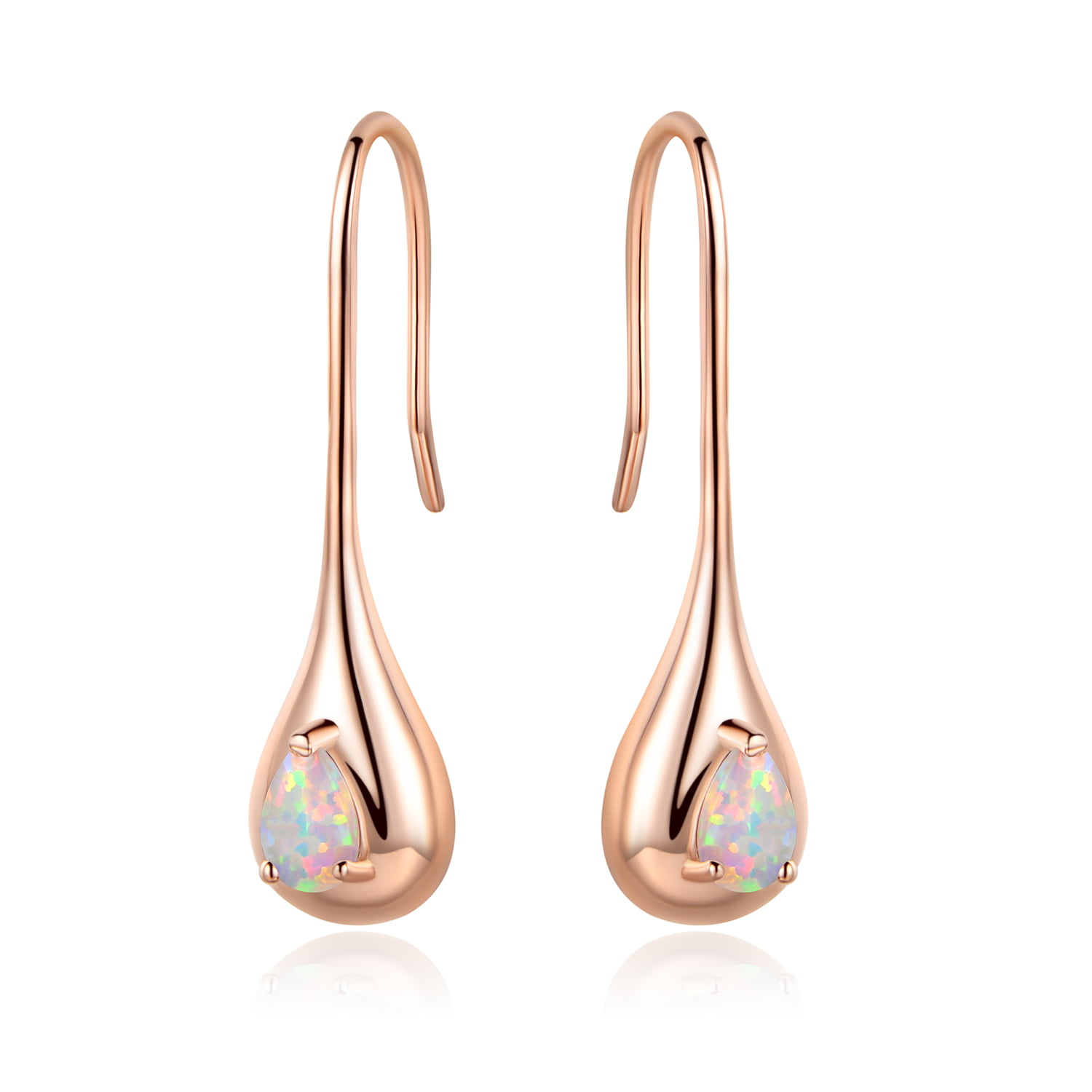 fire opal glitter teardrop earrings with rose gold earring hooks