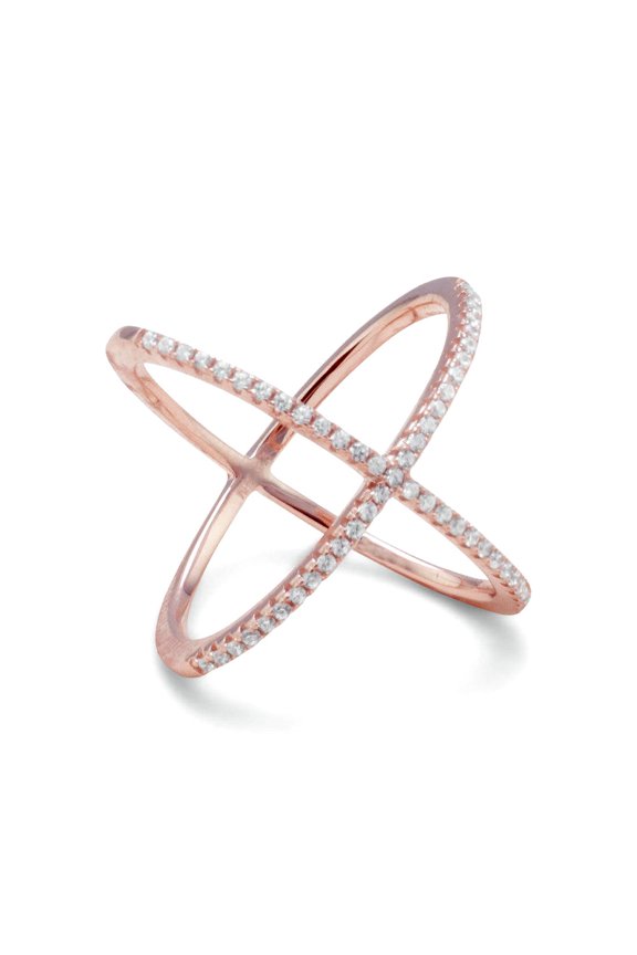 Rose Gold Plated Criss Religious Faith Cross X Ring Signity Cubic Zirconias 20mm Wide Size 5 Ring for Women