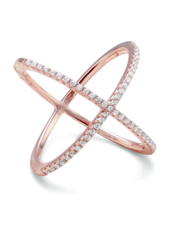 Rose Gold Plated Criss Religious Faith Cross X Ring Signity Cubic Zirconias 20mm Wide Size 5 Ring for Women
